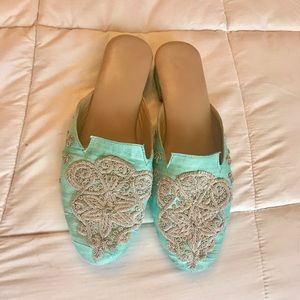 Saachi silk embroidered mules